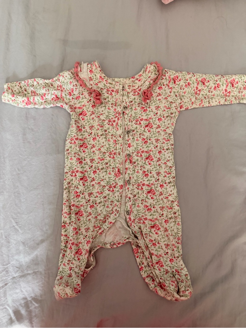 Laura Ashley Cream and Pink Floral Footed One-Piece